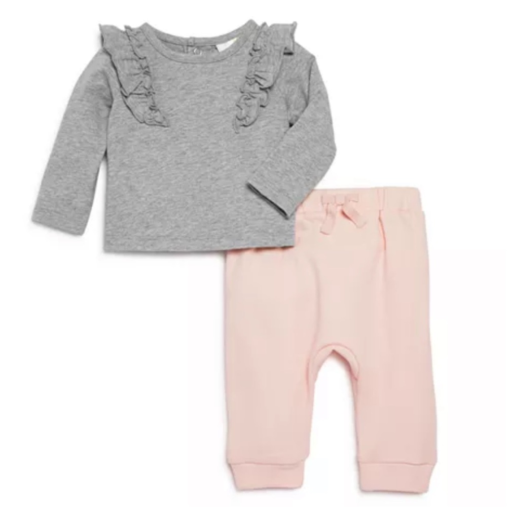 Bloomies Baby Bloomingdale’s Infant Toddler Grey Ruffle Top Matching Set 18 pant